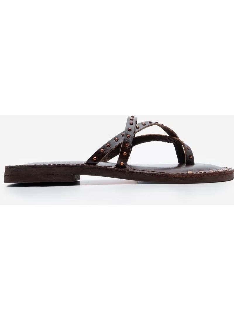 MARJIN Women's Genuine Leather Studded Flip Flops Casual Slippers Pemora - Image 4